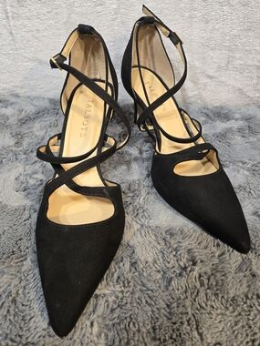 Talbots Black Pointed Ankle-Strap Heels